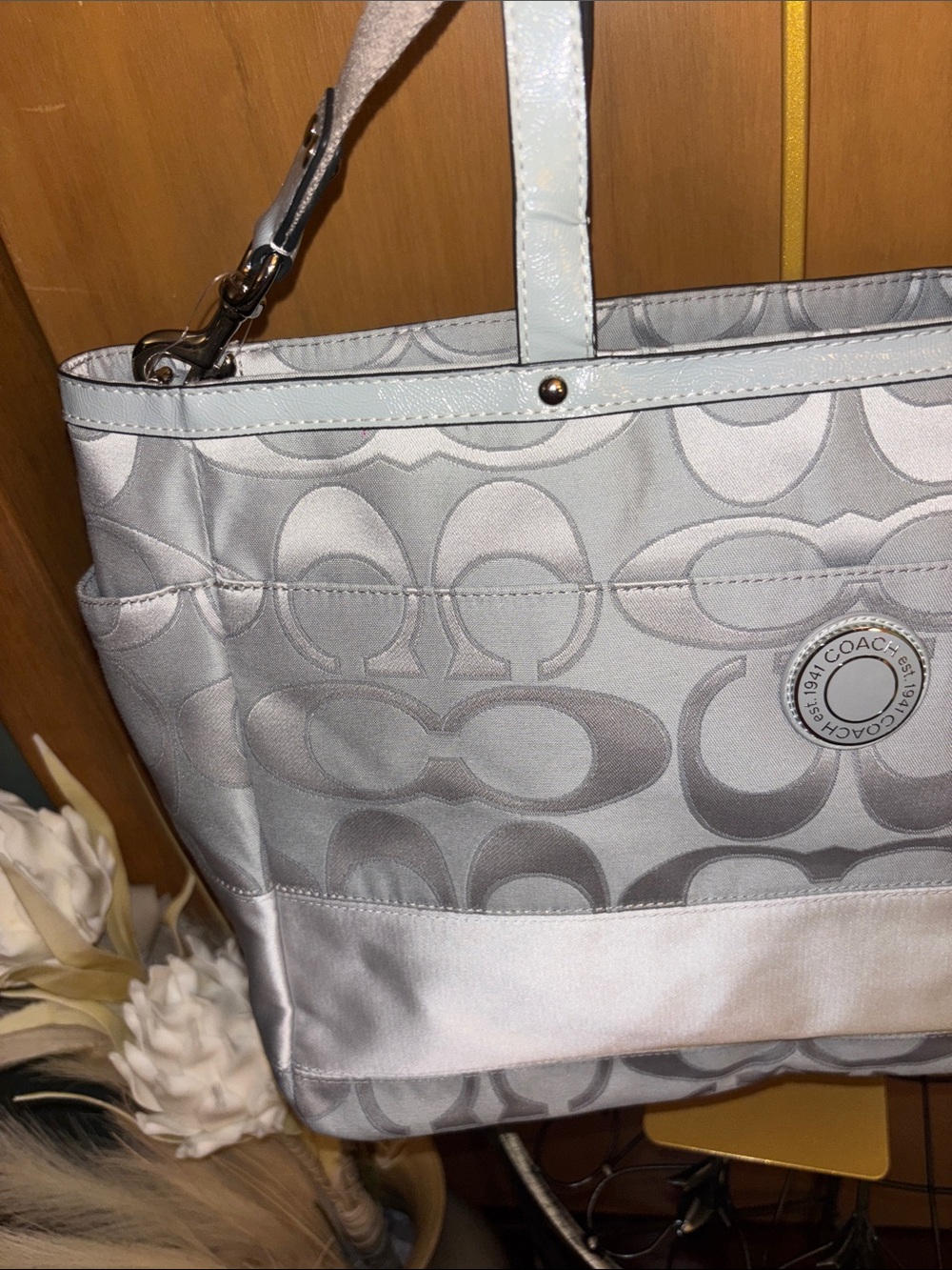 Coach F19422 Gray Signature Multifunctional Travel Tote with Metallic Accent - Picture 17 of 17